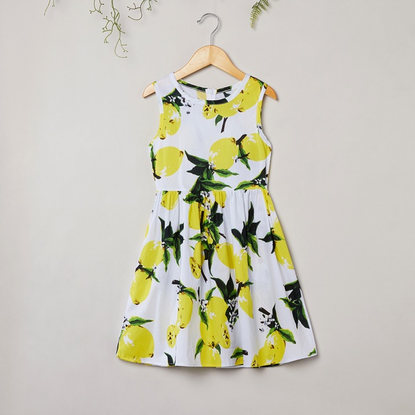 Stylish Fruit Lemon Allover Sleeveless Dress