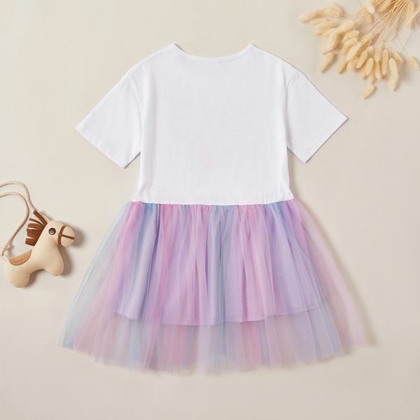 Stylish Striped Unicorn Rainbow Mesh Dress