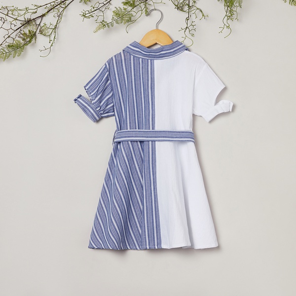 Trendy Striped Splice Shirt Dress