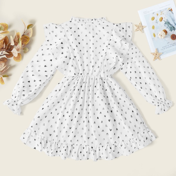 Pretty Love Allover Print Ruffled Stand Collar Long-sleeve Dress
