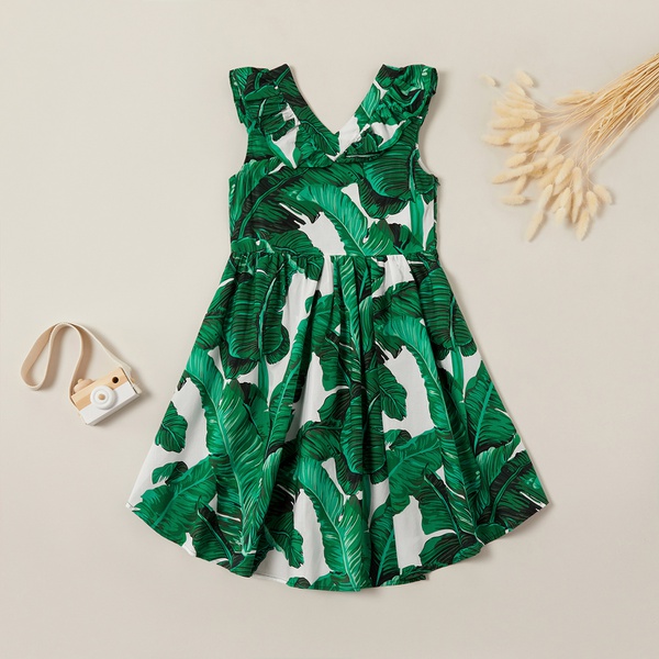 Fashionable Palm Leaf Allover Backless Dress