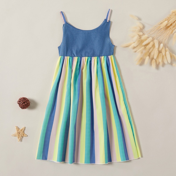 Trendy Splice Striped Denim Sleeveless Dress