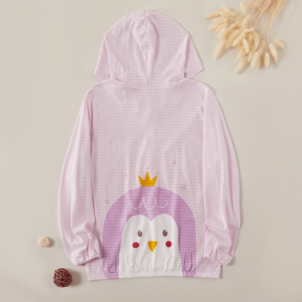 Beautiful Penguin Print Striped Hoodie Coat