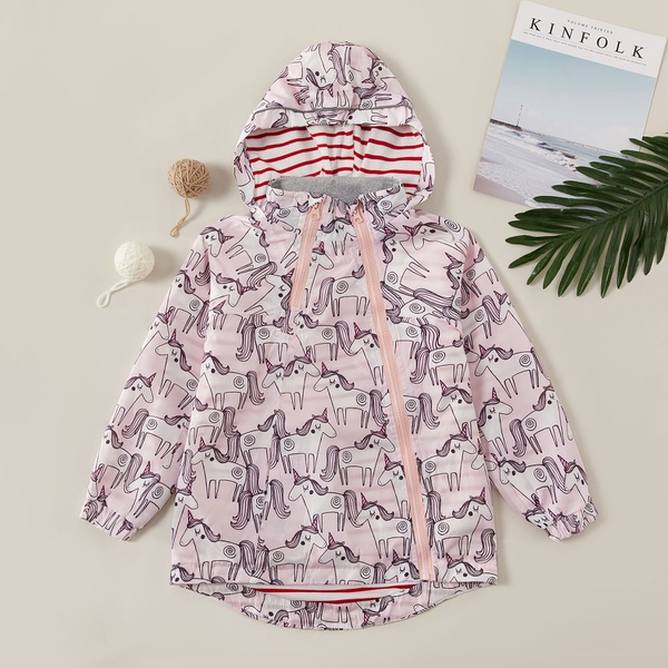 Fashionable Unicorn Allover Print Hooded Outdoor Jacket Coat