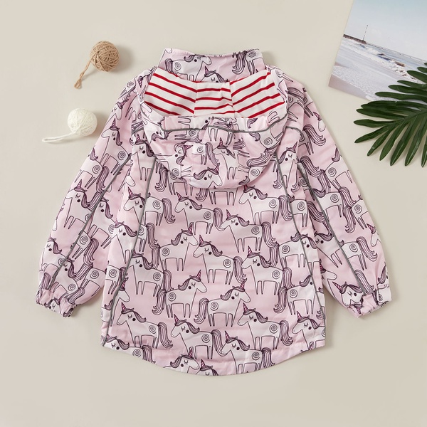 Fashionable Unicorn Allover Print Hooded Outdoor Jacket Coat