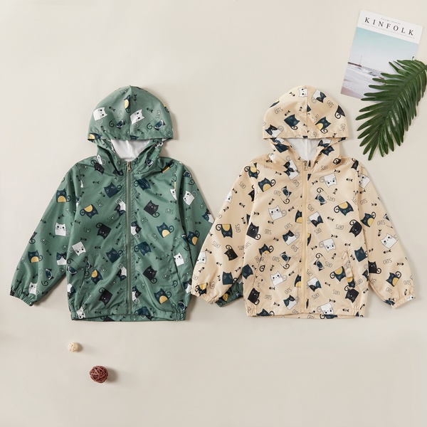 Trendy Cat Allover Print Hooded Coats