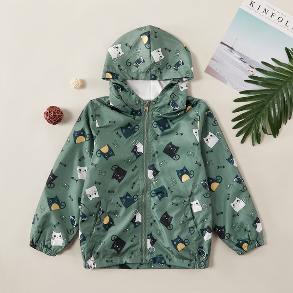 Trendy Cat Allover Print Hooded Coats