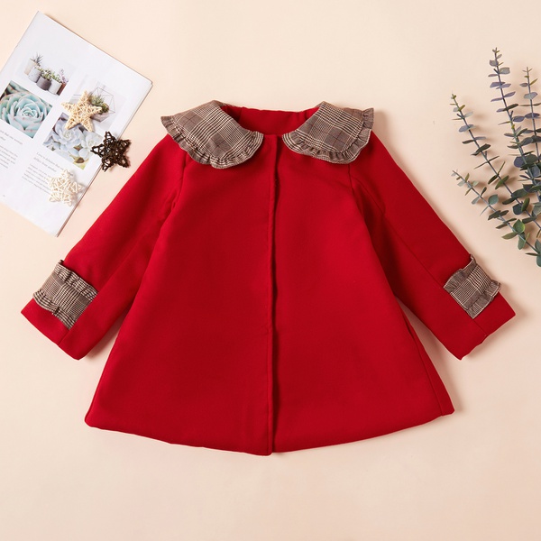 Fashionable Solid Plaid Doll Collar Coat