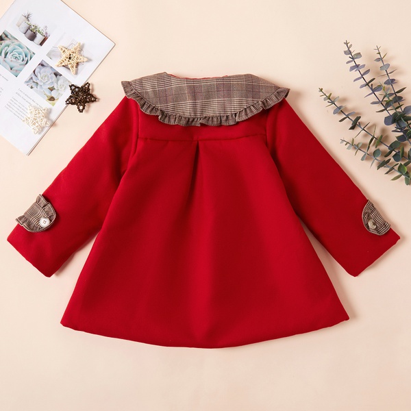 Fashionable Solid Plaid Doll Collar Coat