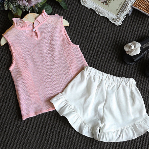Sweet Ruffle Collar Tank Top and Shorts Set