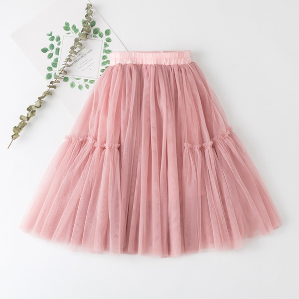 Fashionable Solid Ruffled Mesh Layered Skirt