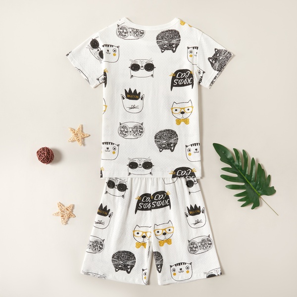Stylish Cartoon Animal Cat Top and Shorts Set