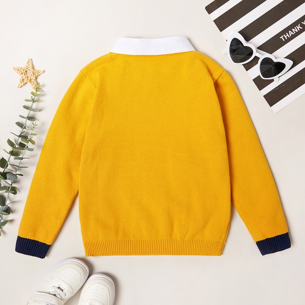 Fashionable Pattern Print Lapel Collar Sweater