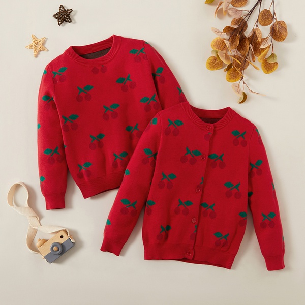 Fashionable Cherry Print Allover Sweatshirt Cardigan