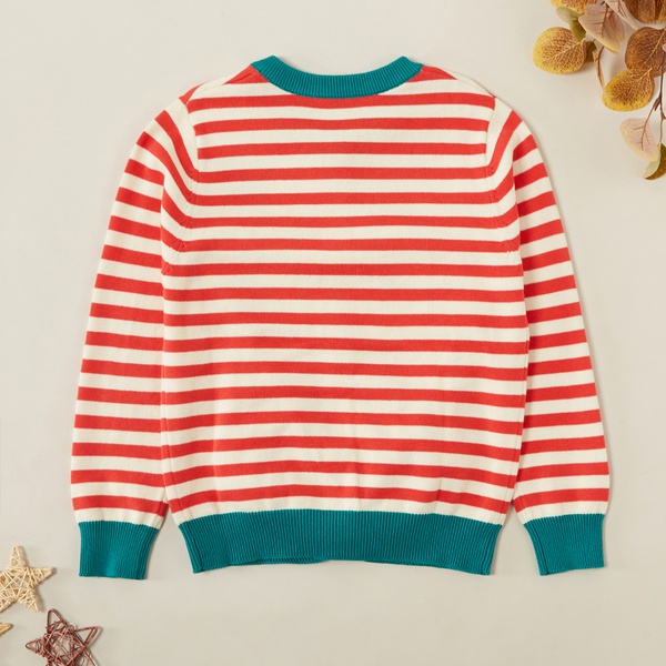 Stylish Button Striped Contrast Knitted Sweater