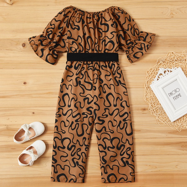 Fashionable Leopard Allover Print Bowknot Flare-sleeve Jumpsuit