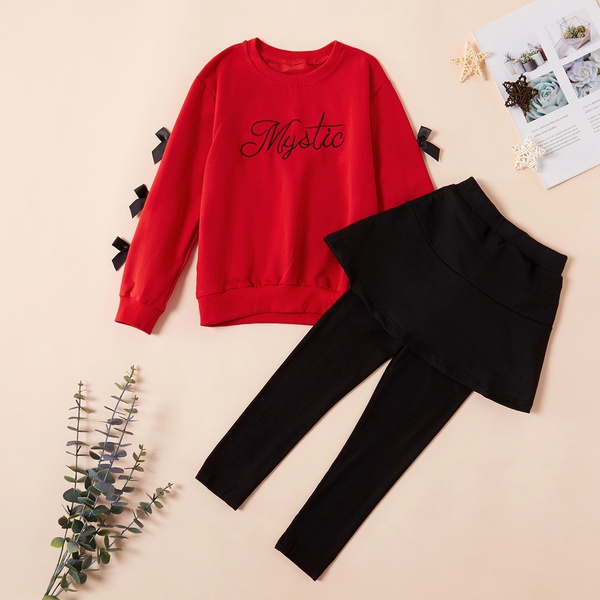 Beautiful Letter Embroidered Sweatshirt and Skirtleggings Set