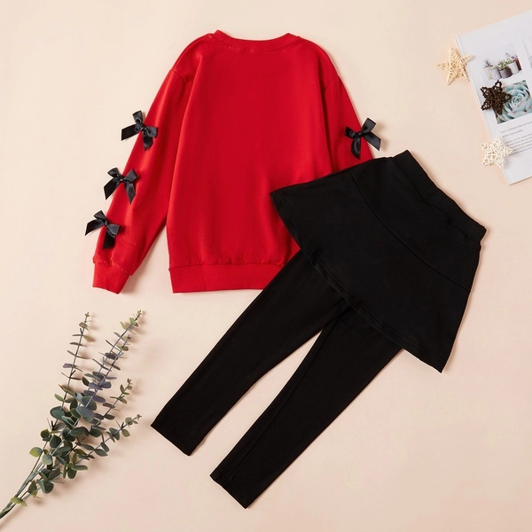 Beautiful Letter Embroidered Sweatshirt and Skirtleggings Set