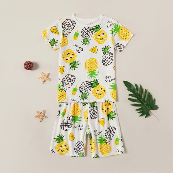 Stylish Cartoon Fruit Pineapple Top and Shorts Set