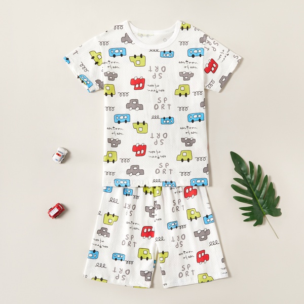 Stylish Cartoon Animal Car Top and Shorts Set