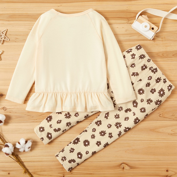 Fashionable Bowknot Letter Flower Print Tee and Allover Pants Set
