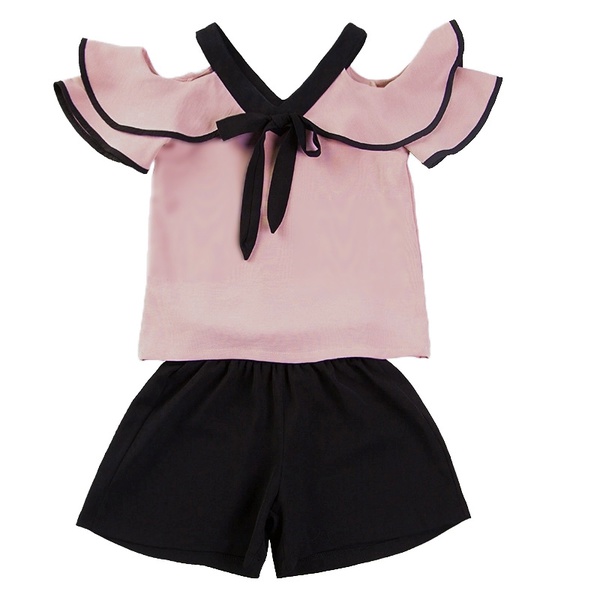 Beautiful Ruffled Cold Shoulder Blouse and Shorts Set