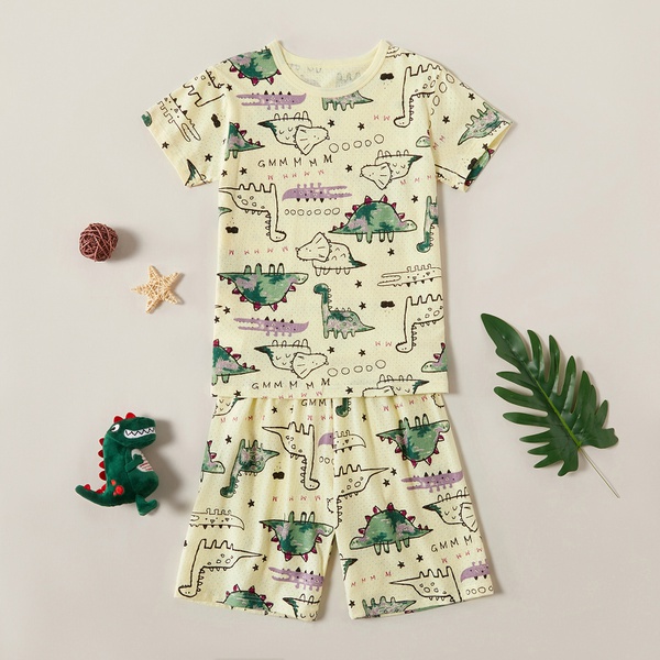 Stylish Cartoon Animal Dino Top and Shorts Set