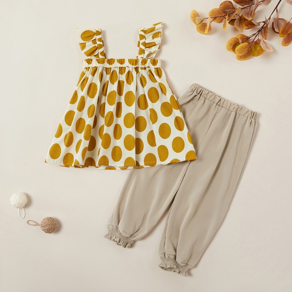 Stylish Polka Dots Off Shoulder Top and Solid Pants Sets