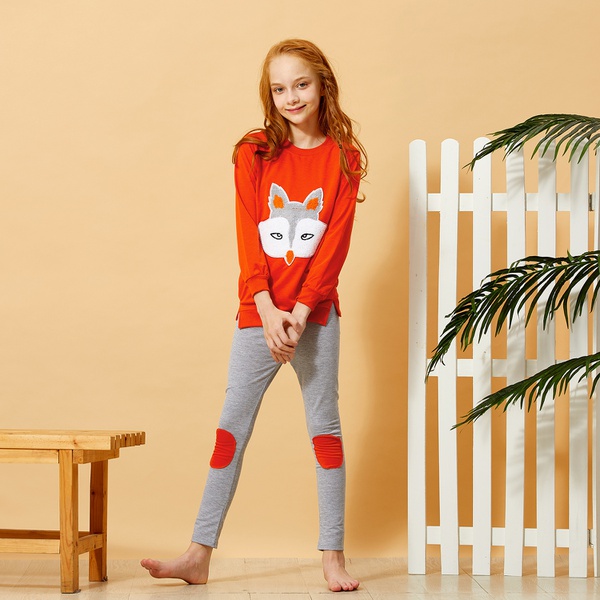 Cute Fox Applique Long-sleeve Top and Leggings Set
