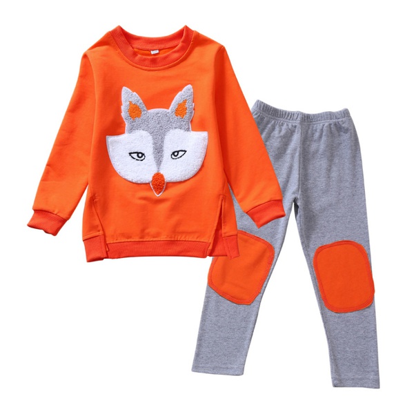 Cute Fox Applique Long-sleeve Top and Leggings Set