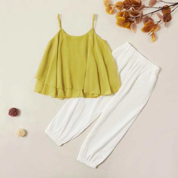 Trendy Solid Chiffon Tank and Pants Set