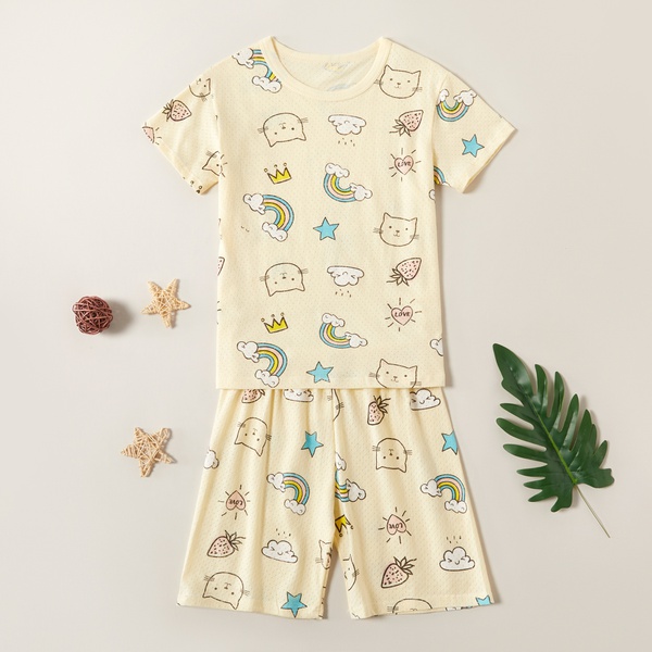 Stylish Cartoon Animal Cat Top and Shorts Set