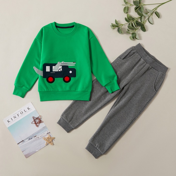 Stylish Sporty 3D Crocodile Car Embroidered Sweatshirt and Solid Pants Sets