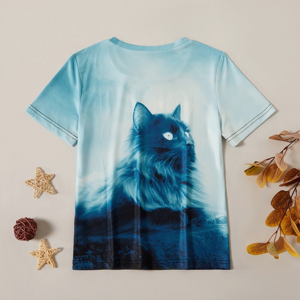 Stylish Cartoon Cat Short-sleeve Tee