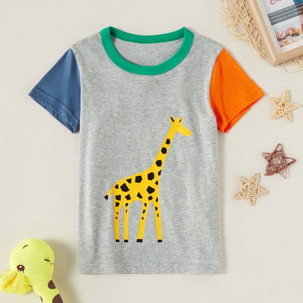 Fashionable Cartoon Animal Giraffe Colorblock Tee