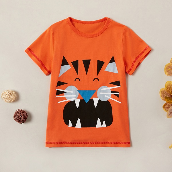 Casual Cartoon Animal Tiger Short-sleeve Tee