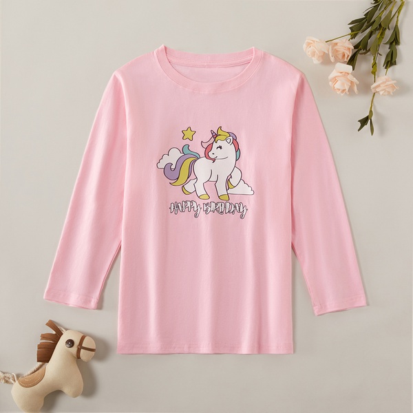 Sweet Cartoon Animal Unicorn Print Long-sleeve Tee