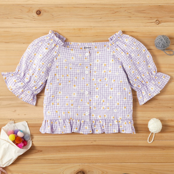 Beautiful Daisy Allover Print Ruffle-sleeve Off Shoulder Top