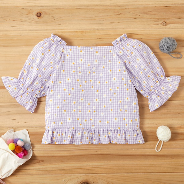 Beautiful Daisy Allover Print Ruffle-sleeve Off Shoulder Top