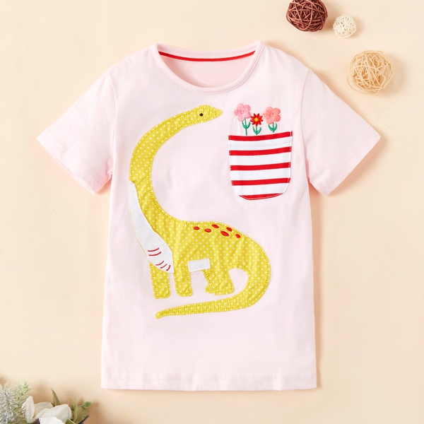 Casual Cartoon Dino Decor Short-sleeve Tee for Girl