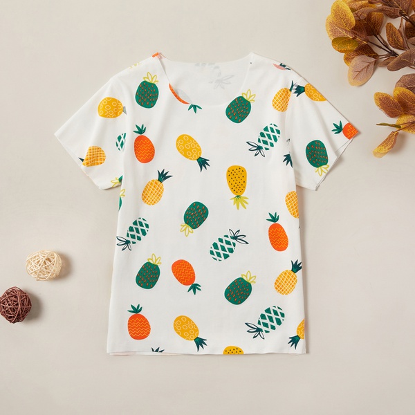 Casual Cartoon Fruit Pineapple Allover Short-sleeve Tee