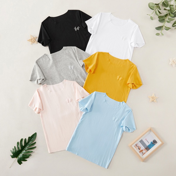 Casual Solid Seamless Bunny Short-sleeve Tee