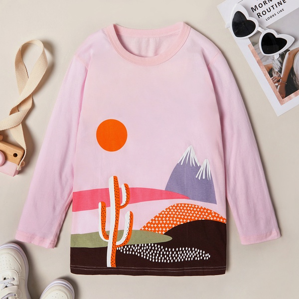 Trendy Landscape Print Long-sleeve Tee