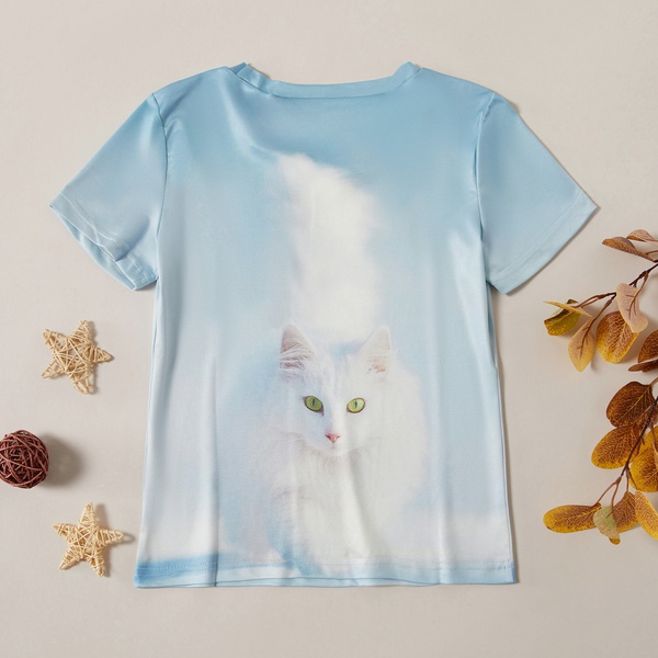 Stylish Cartoon Cat Short-sleeve Tee