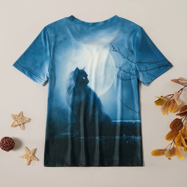 Stylish Cartoon Cat Short-sleeve Tee