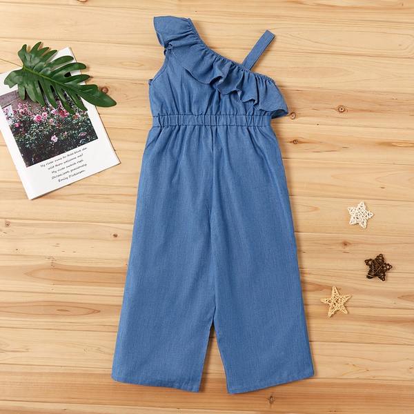 Toddler Girl Casual Solid Flounced Collar Jumpsuit