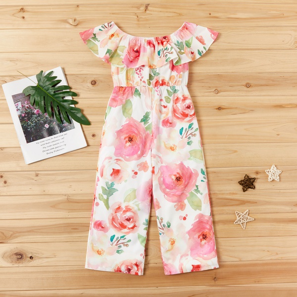 Toddler Girl Pretty Colorful Floral Allover Jumpsuit