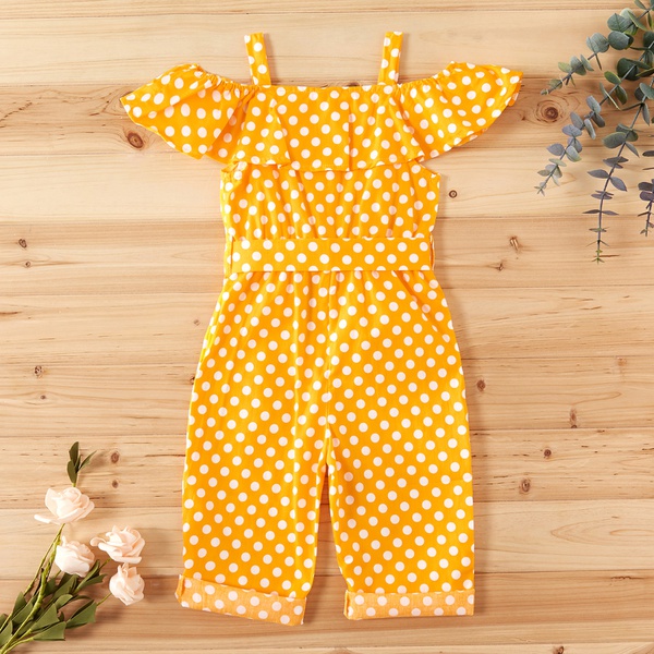 Toddler Girl Pretty Polka Dots Off Shoulder Strappy Onesies