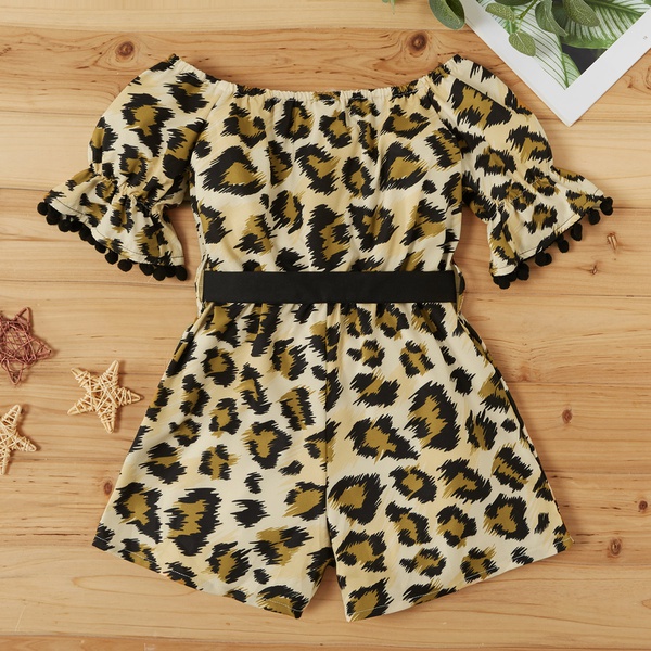 Baby / Toddler Girl Leopard Print Off Shoulder Bowknot Decor Jumpsuit