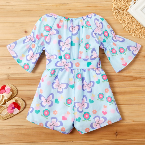 Toddler Girl Bowknot Flounce Decor Butterfly Print Jumpsuit